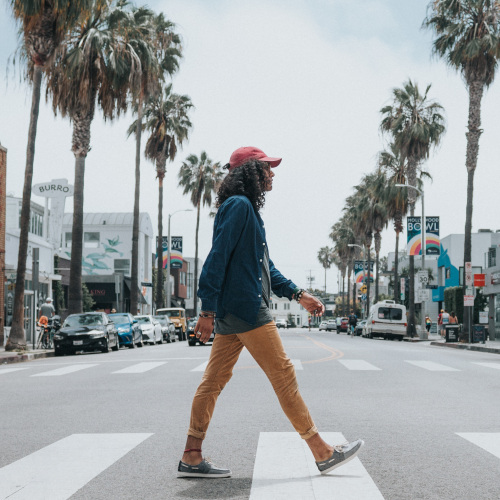 a person walking down the street