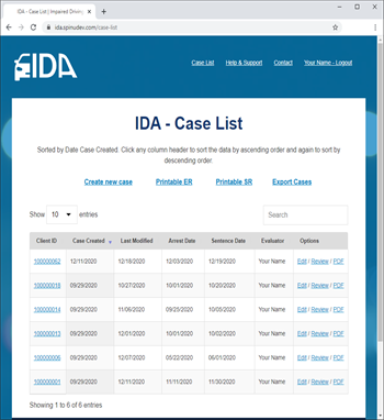 screen shot of IDA web-based evaluation